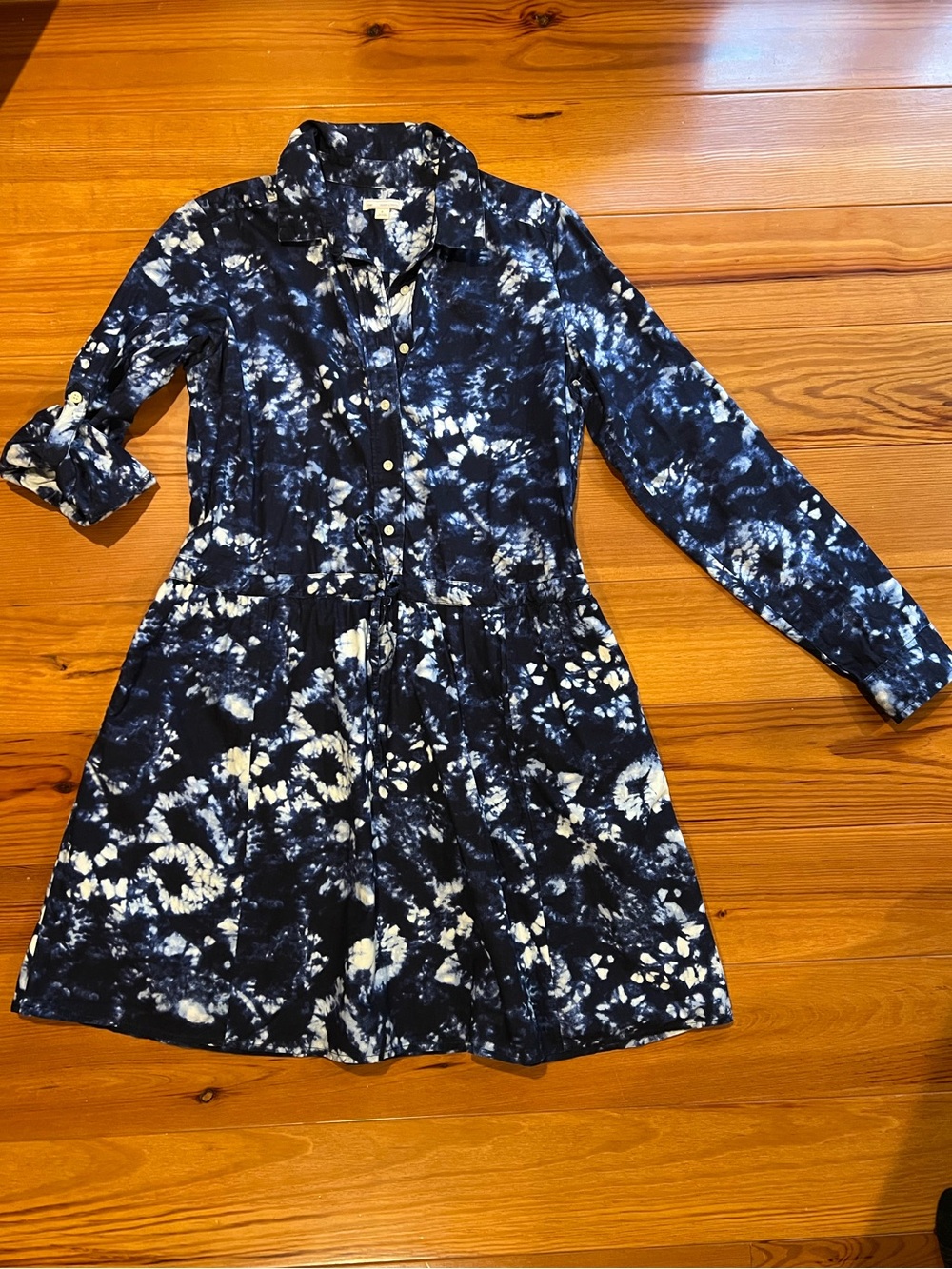 GAP Navy and White Tie-Dye Long Sleeve Shirt Dress